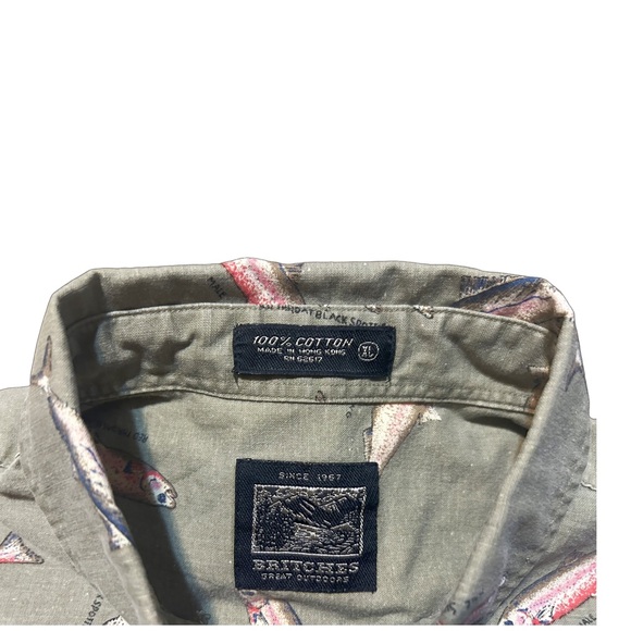 Britches Great Outdoors 90s Vintage Fish Print Button Down Shirt XL - Picture 3 of 13